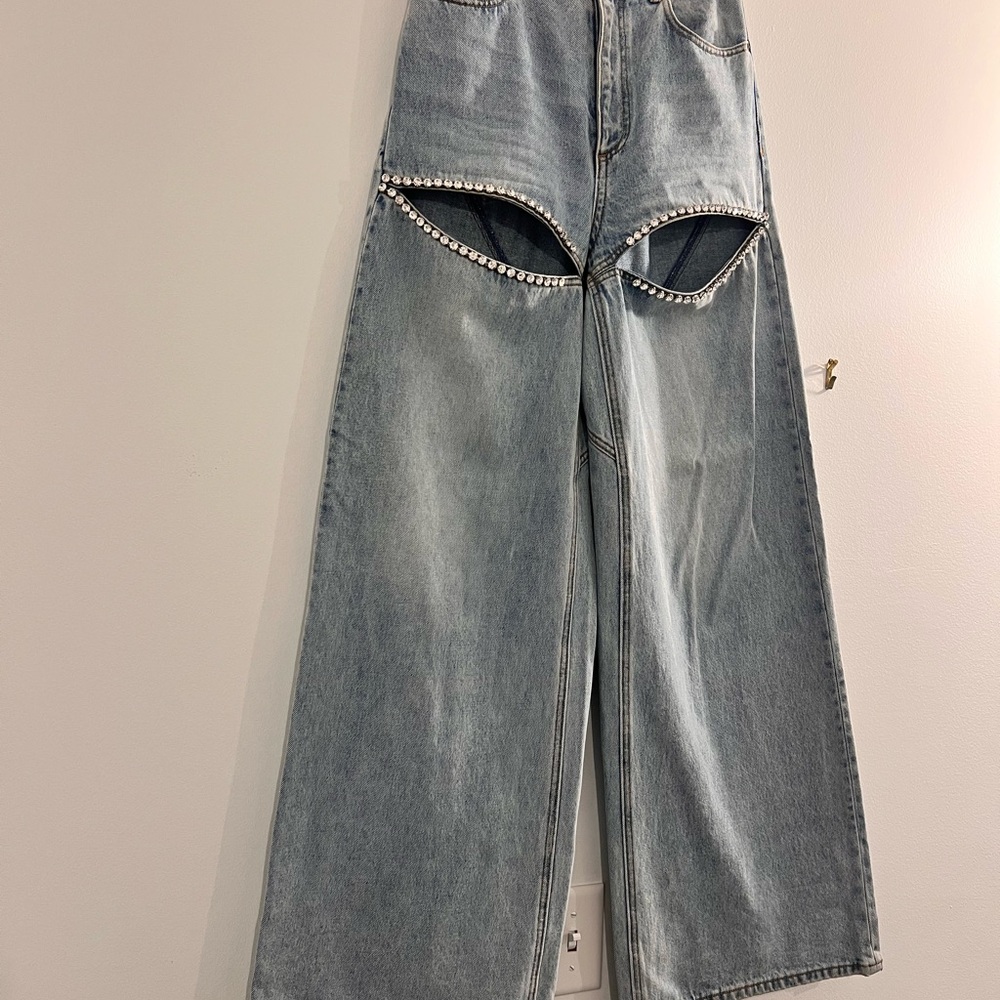 AREA Crystal Slit Wide Leg Jeans - Picture 5 of 6